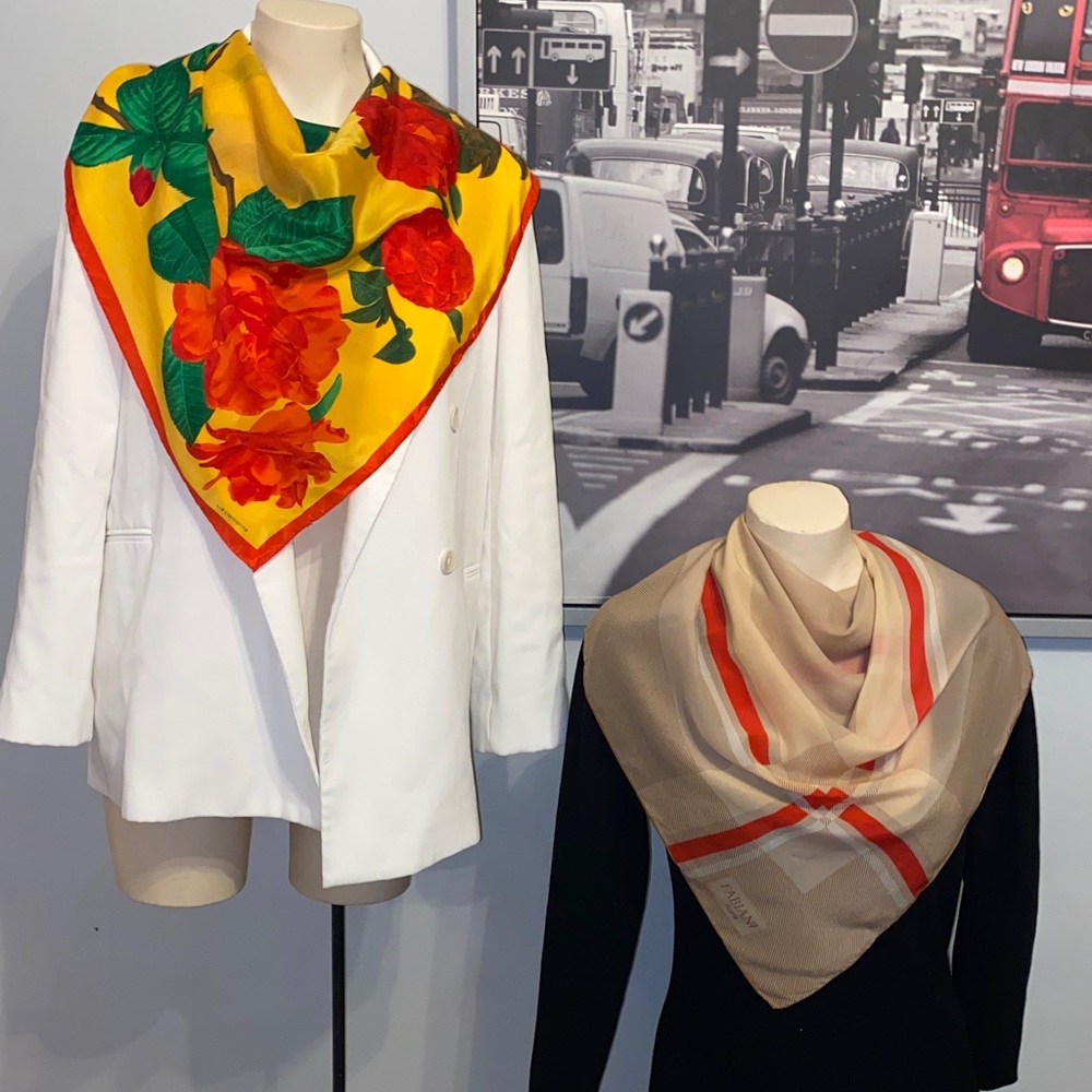 Vintage Fabiani Roma  & Liz Claiborne square silk scarfs lot
